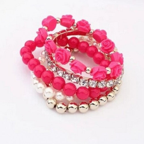 Simulated-Pearl Beads Rose Bracelet